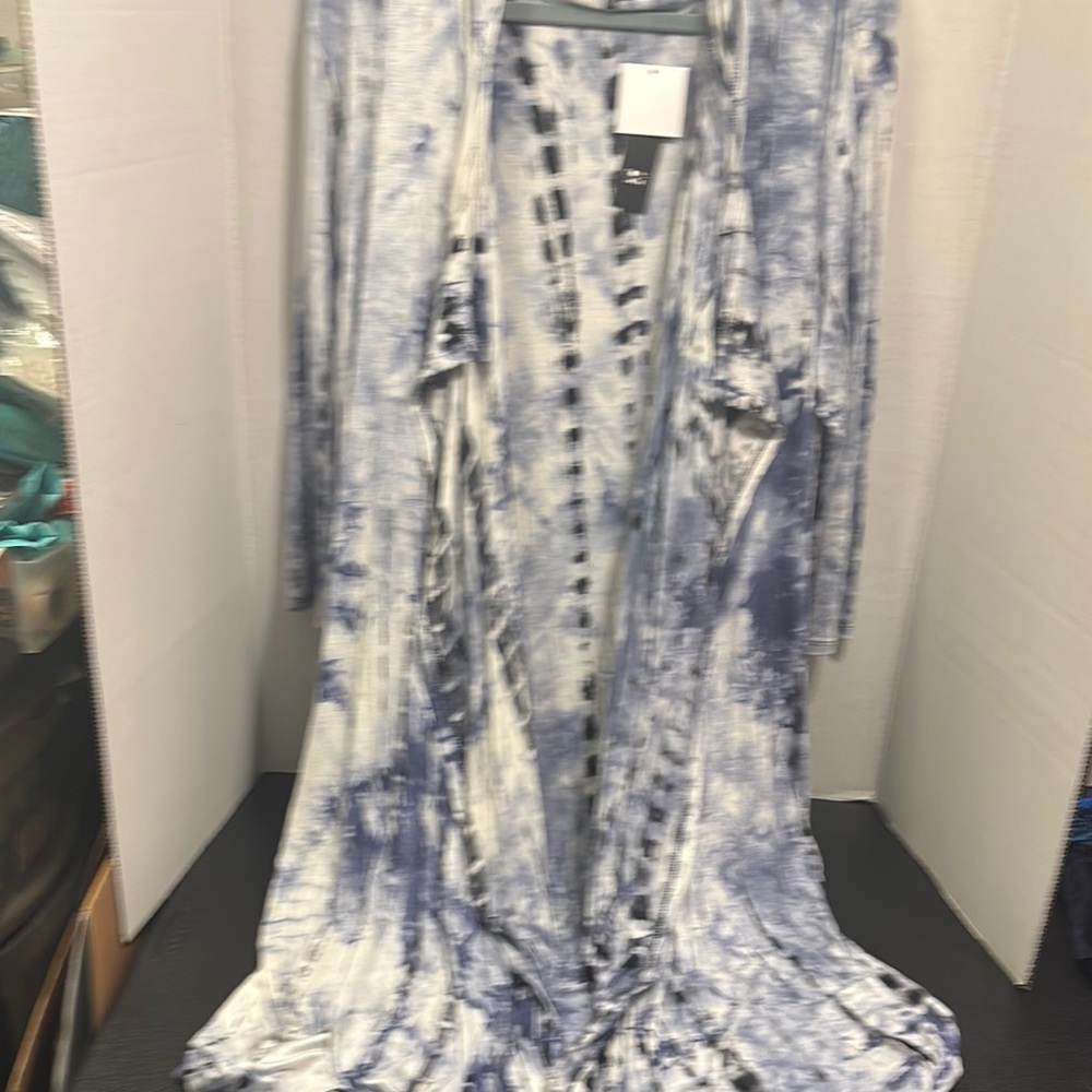 Blue Tie-Dye hooded open duster jacket size XL